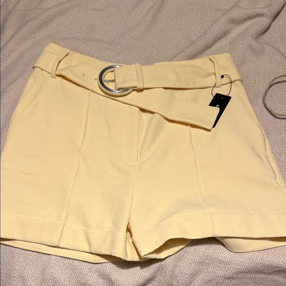 Express Women's Yellow Belted High Waist Shorts